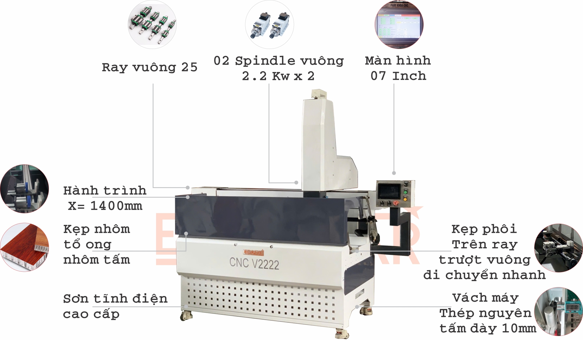 MÁY khoan KHÓA CNC 2 ĐẦU V2222