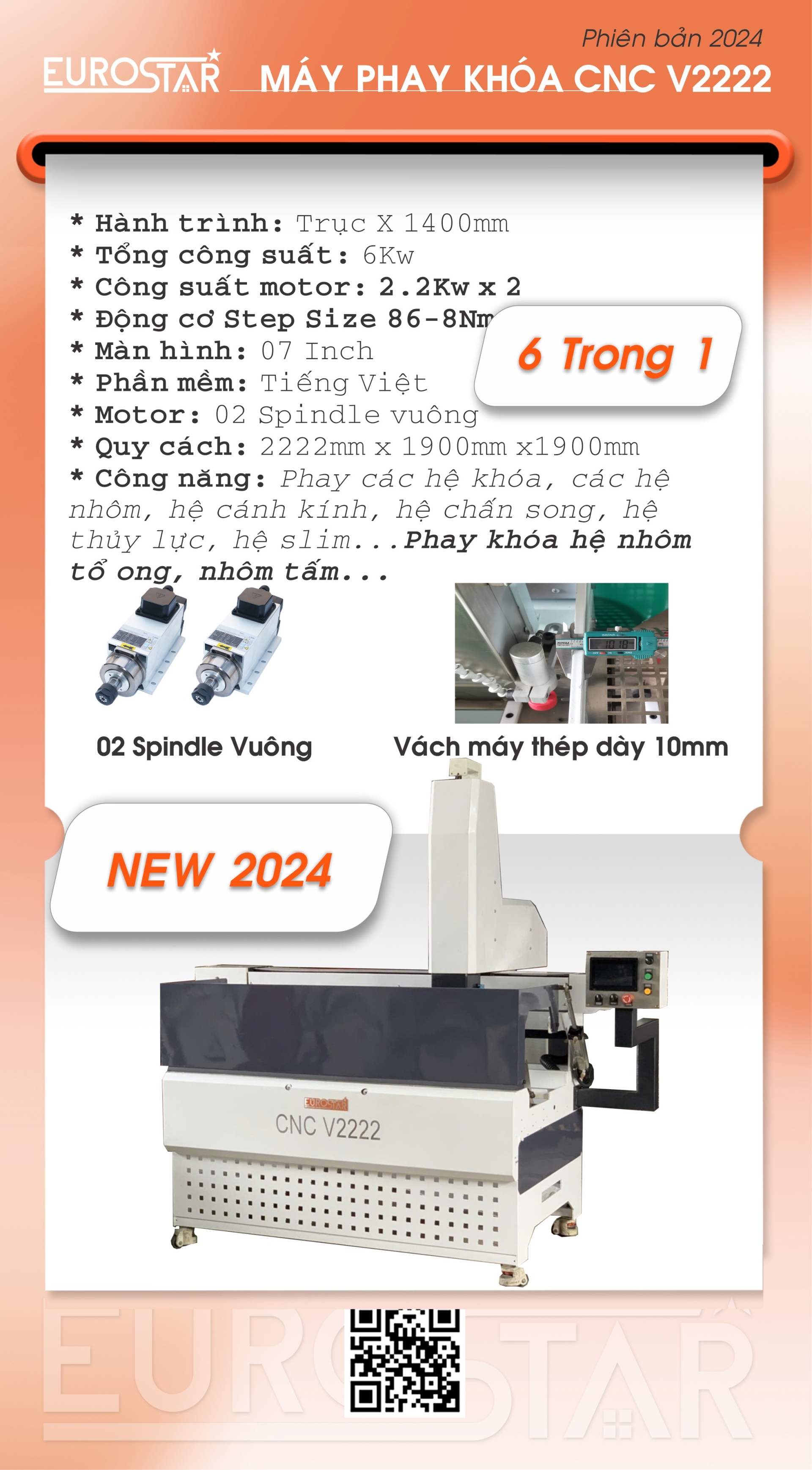 MÁY KHOAN KHÓA CNC 2 ĐẦU V2222