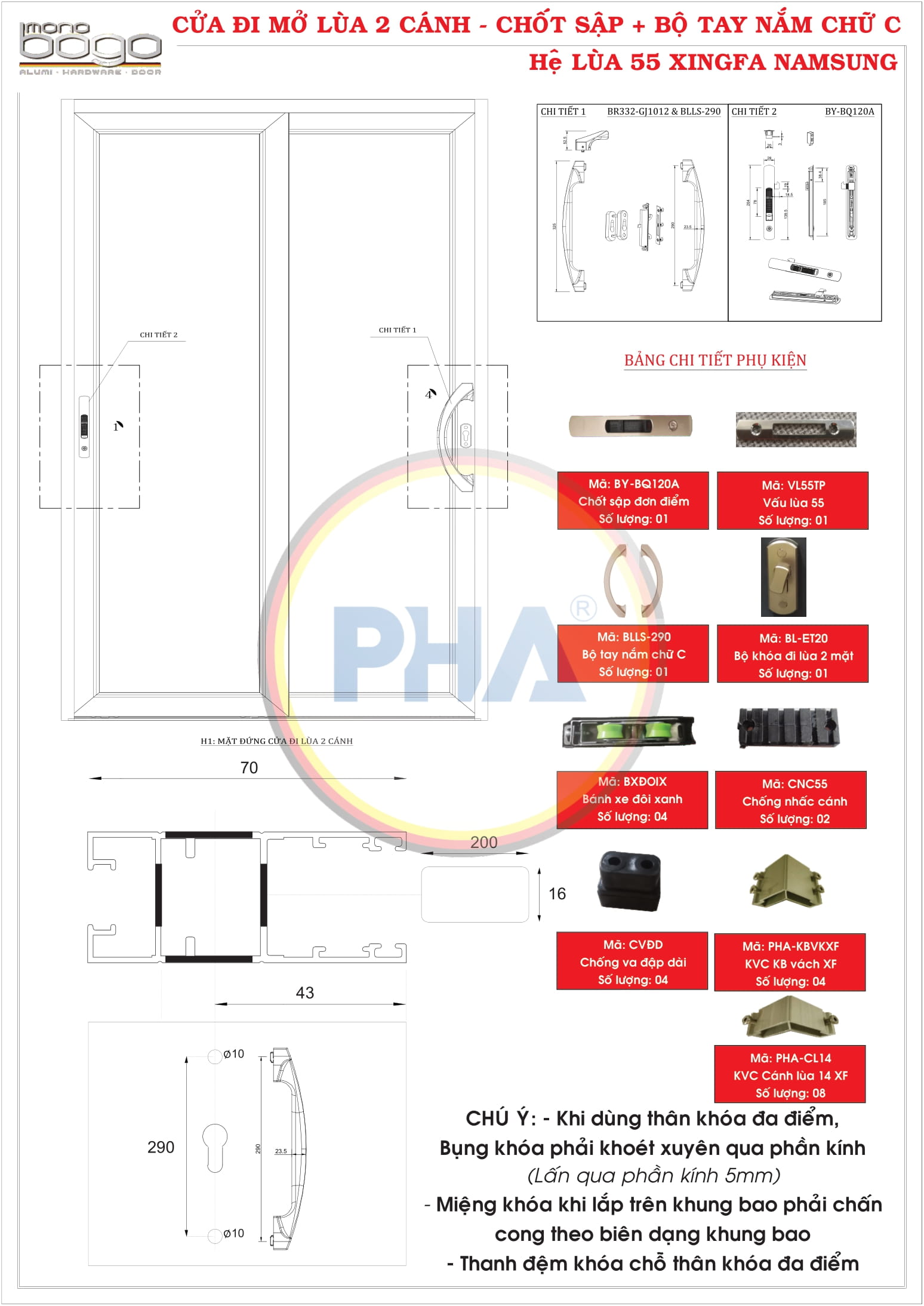 cửa đi mở lùa 2 cánh Nhôm Namsung