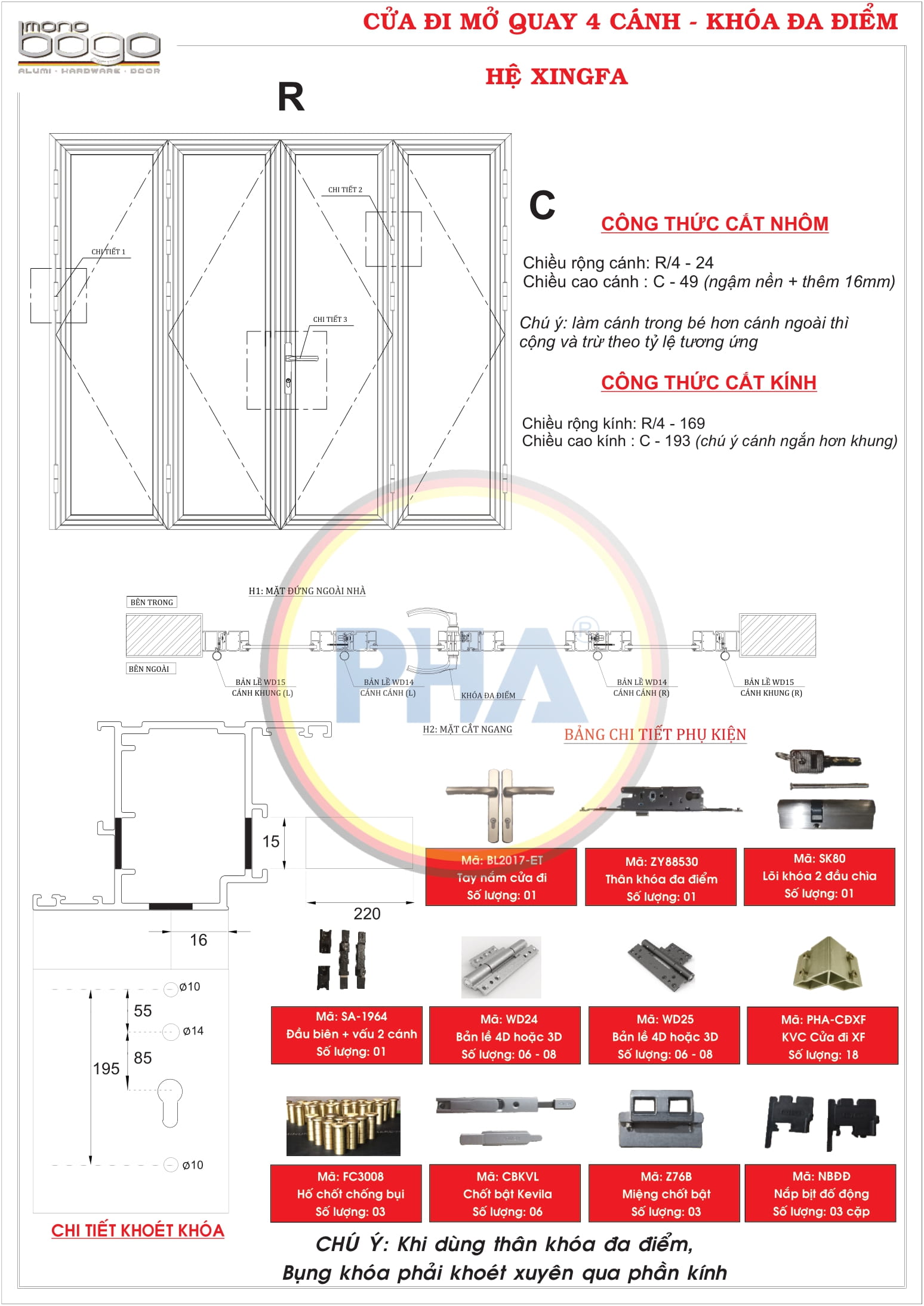 cửa đi mở quay 4 cánh