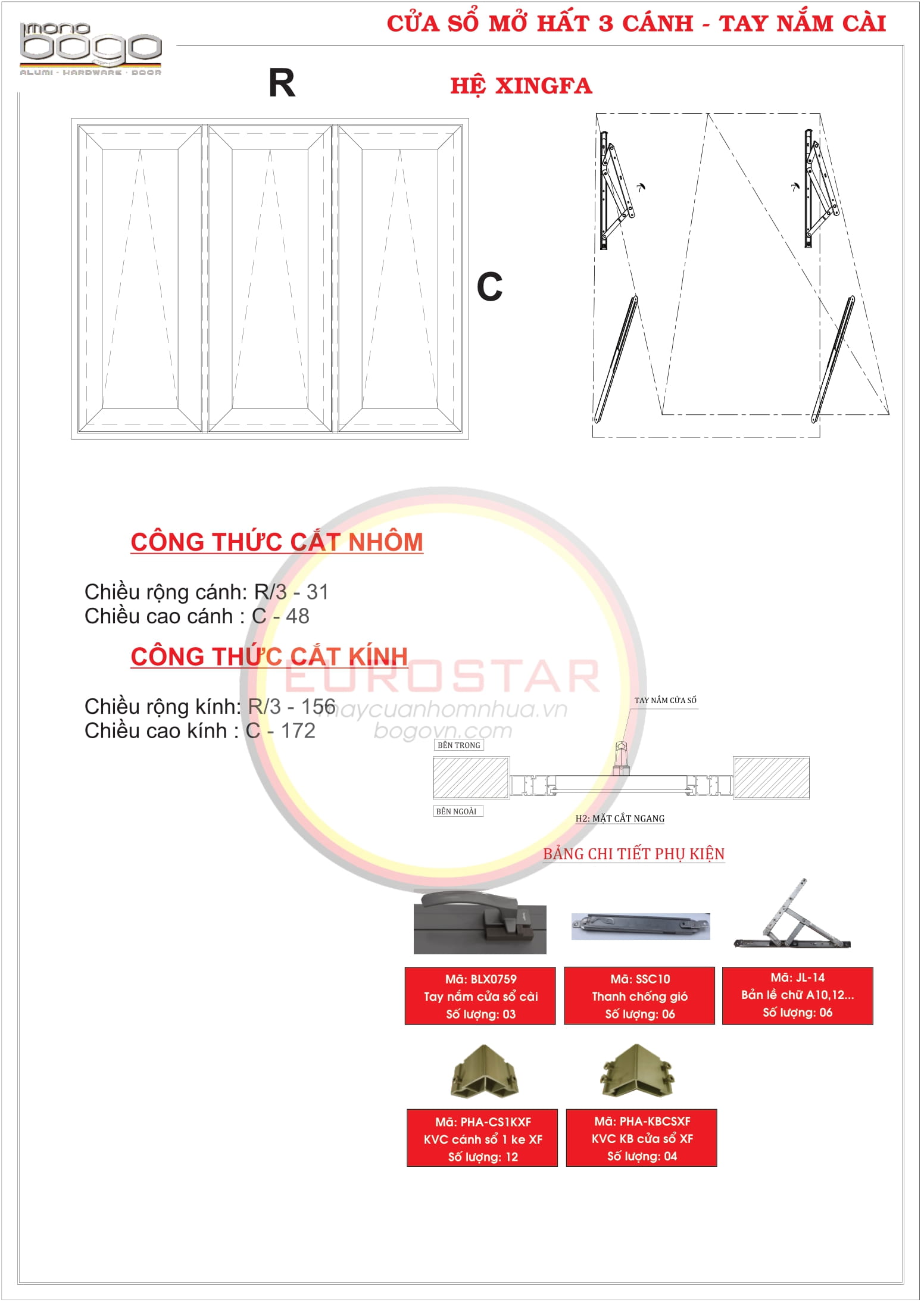 cửa sổ mở hất 3 cánh