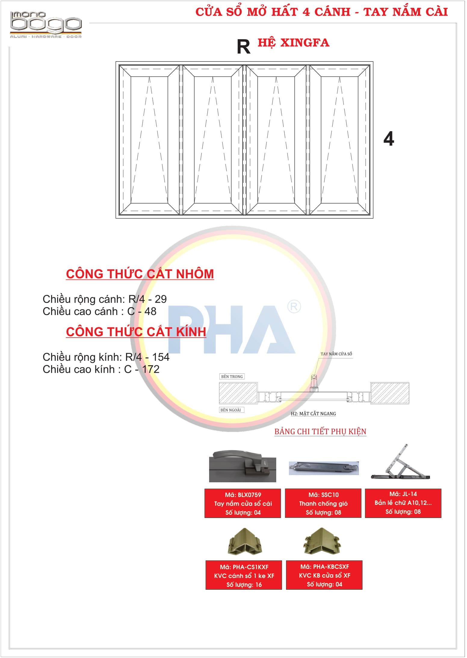 cửa sổ mở hất 4 cánh