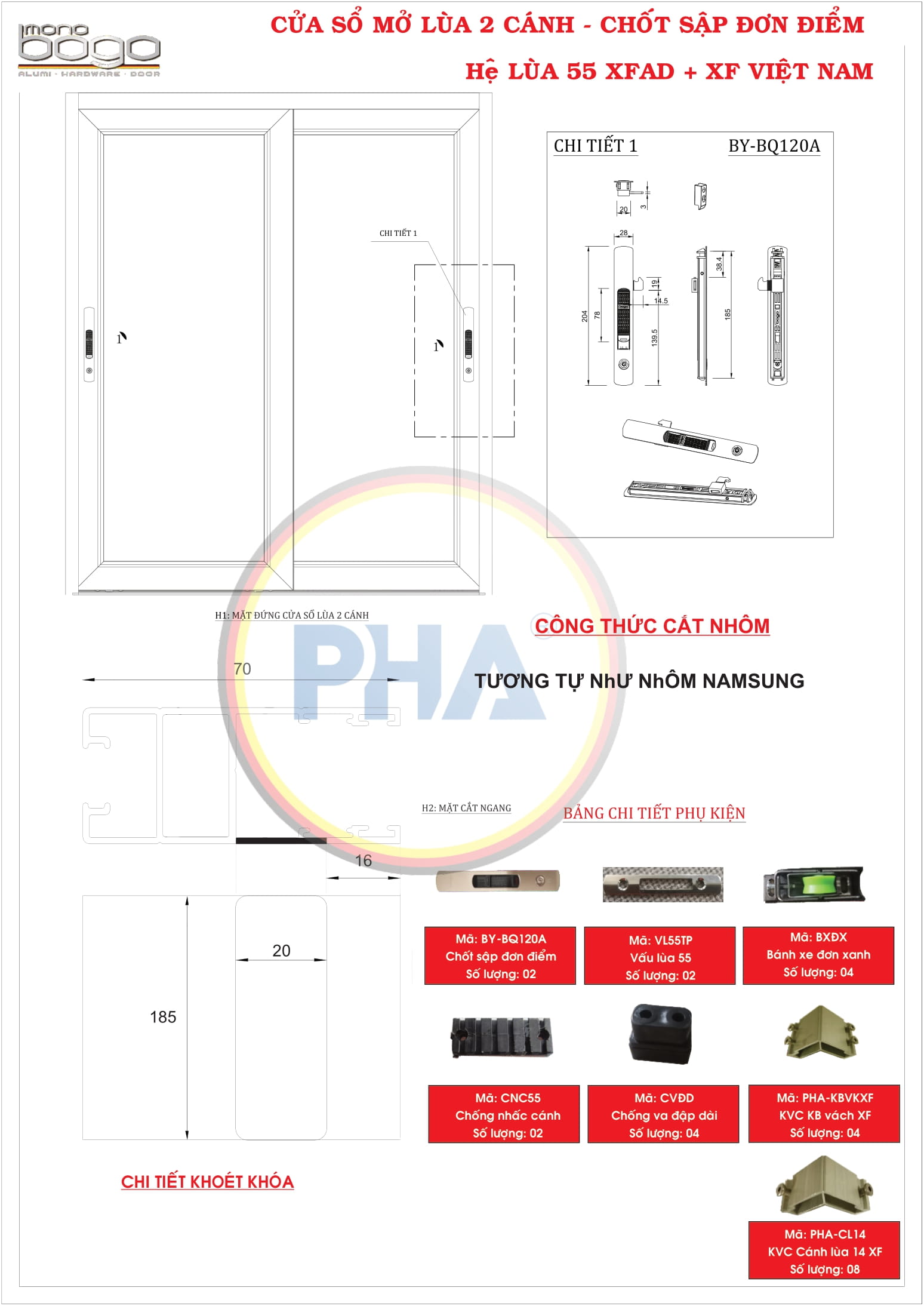 Cửa Sổ Mở Lùa 2 Cánh Hệ 55 Nhôm XFAD