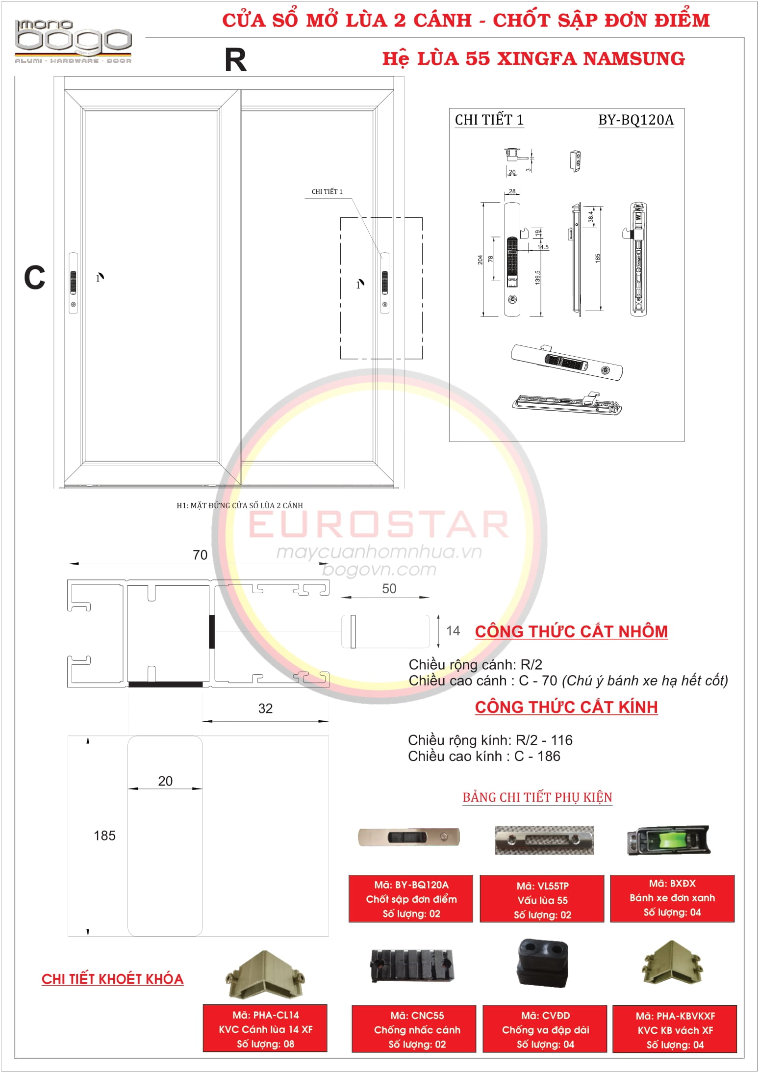 cửa sổ mở lùa 2 cánh nhôm namsung