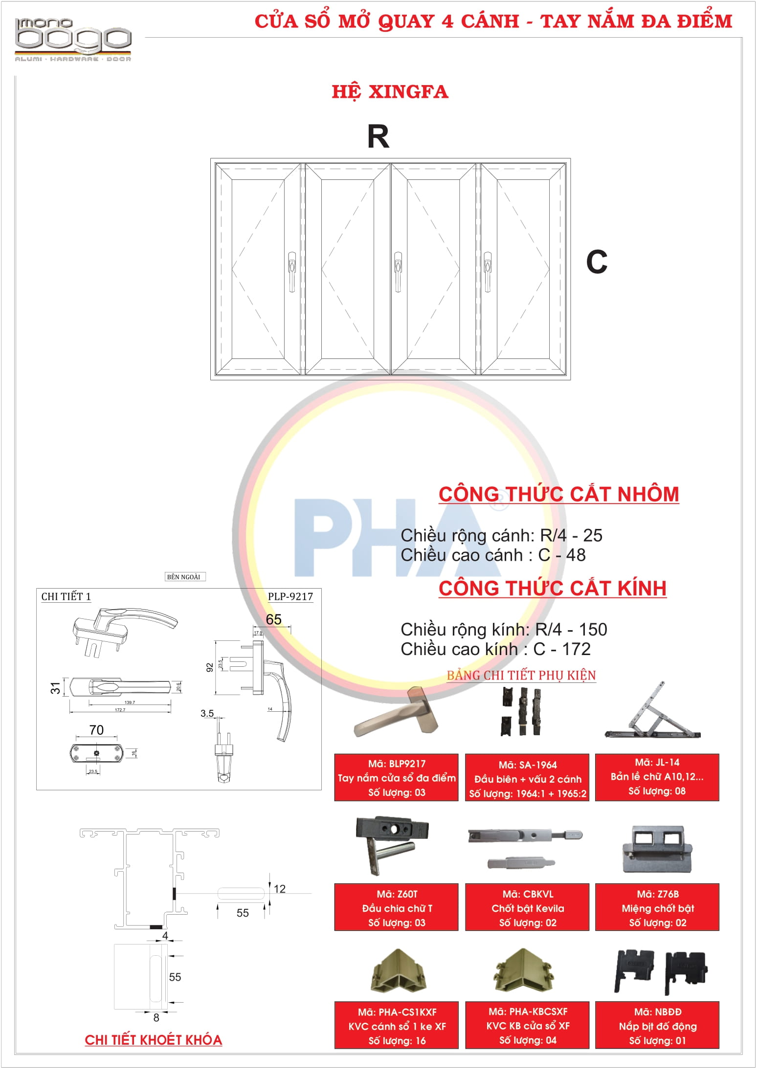 cửa sổ mở quay 4 cánh