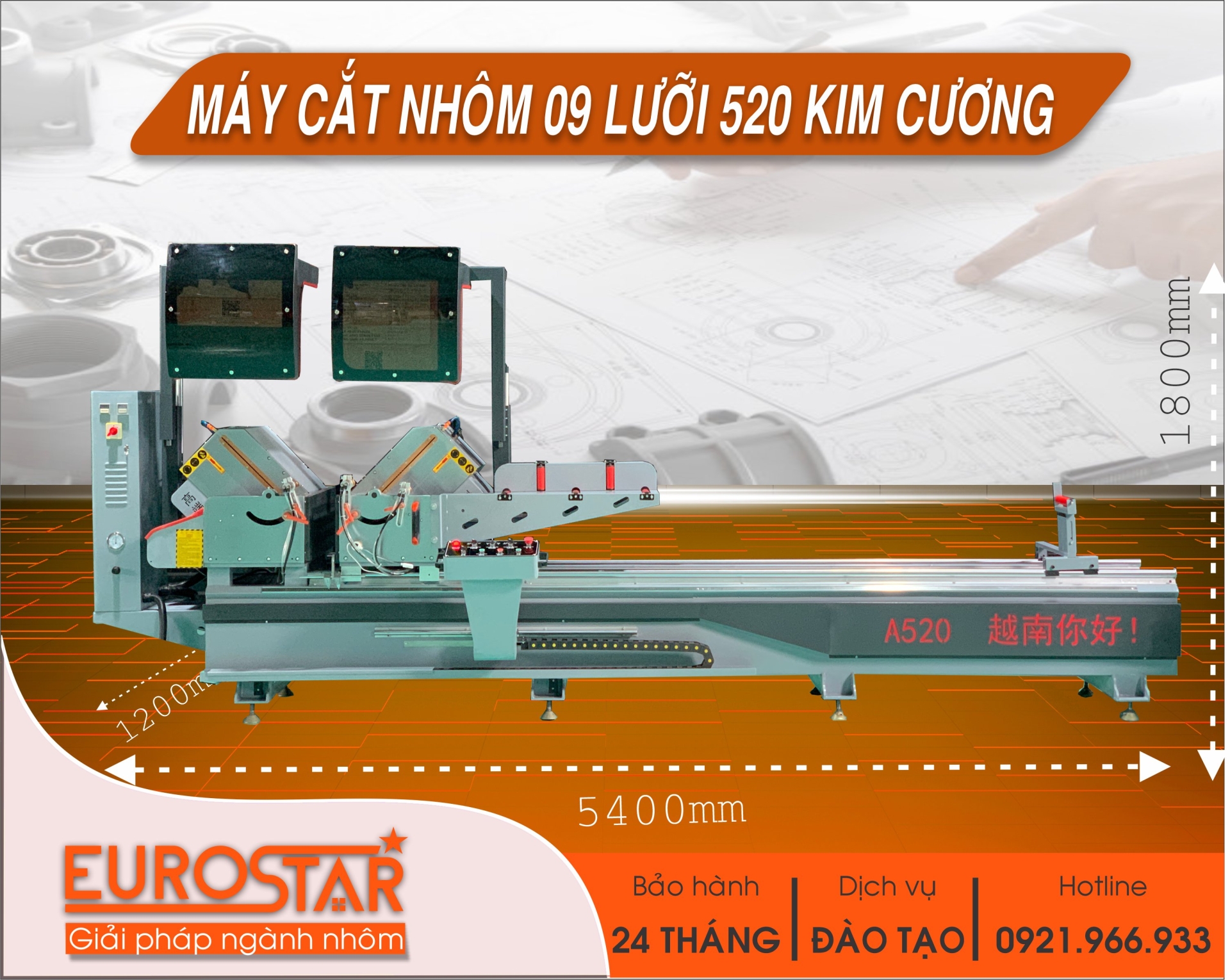 máy cắt nhôm 2 đầu lưỡi 520