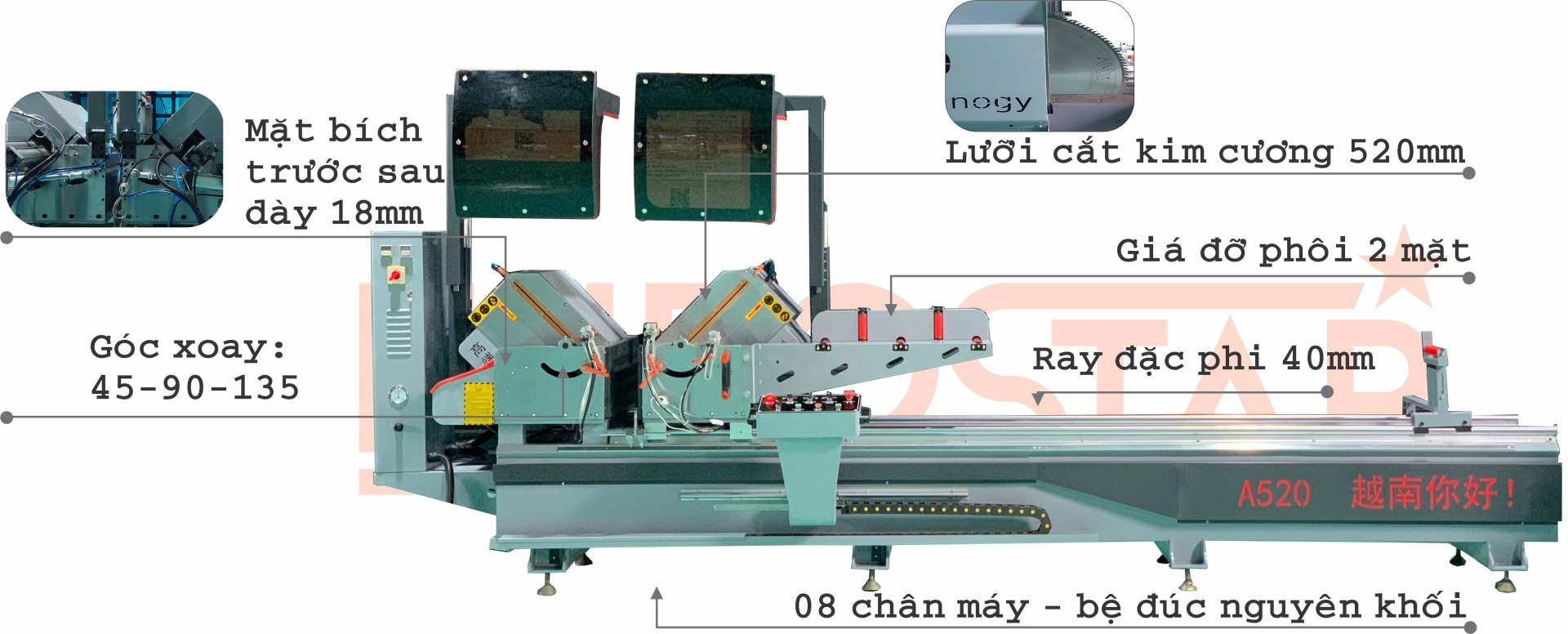 MÁY CẮT NHÔM 2 ĐẦU LƯỠI 520