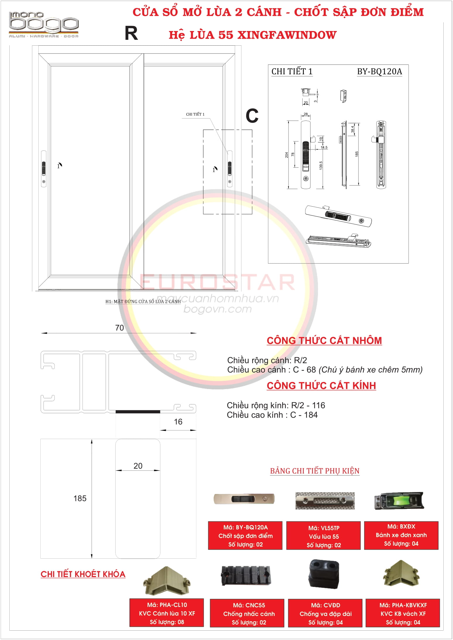 cửa sổ mở lùa 2 cánh nhôm xfa